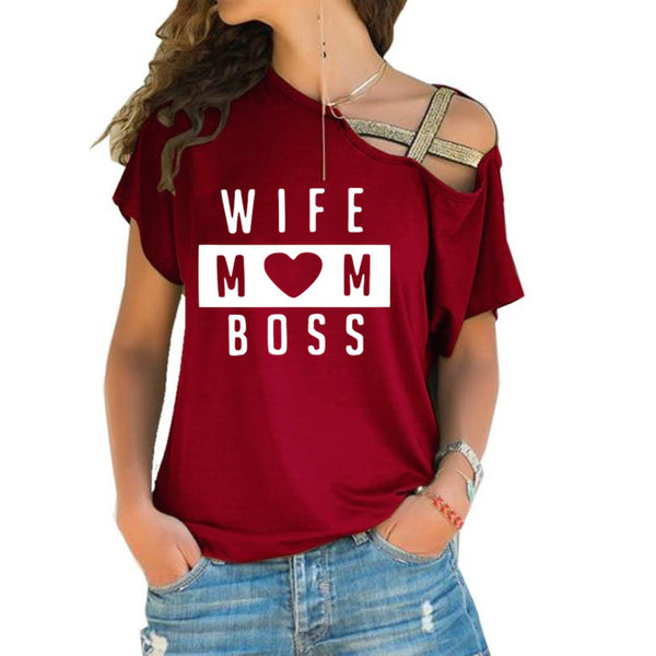 Irregular Cross Oblique Shoulder Short-sleeved T-shirt Women - ROUTINE FASHION