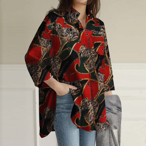 Cropped Sleeve Tunic Top Casual Loose Lapel - ROUTINE FASHION