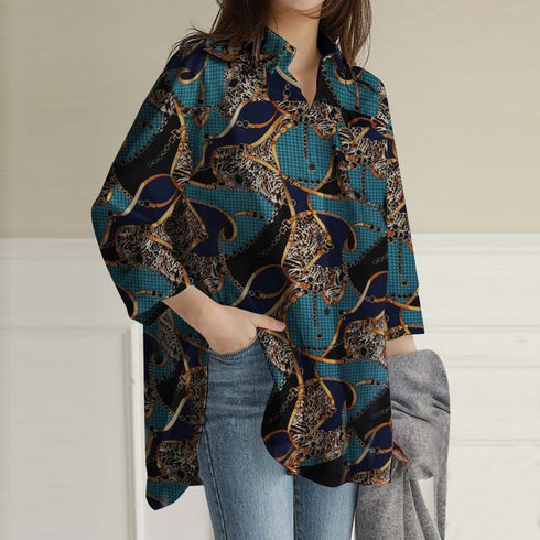 Cropped Sleeve Tunic Top Casual Loose Lapel - ROUTINE FASHION