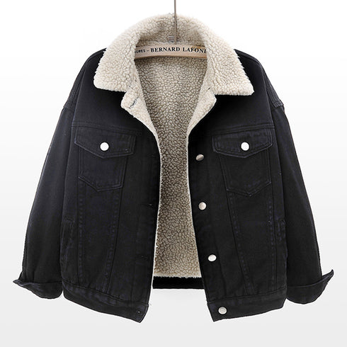Lamb Wool Thickened Plus Velvet Denim Jacket Women - ROUTINE FASHION