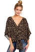 New V Neck Blouse Women Leopard Print Shirts Floral Tie Front Blouses Batwing Summer Oversize Ladies Tops - ROUTINE FASHION