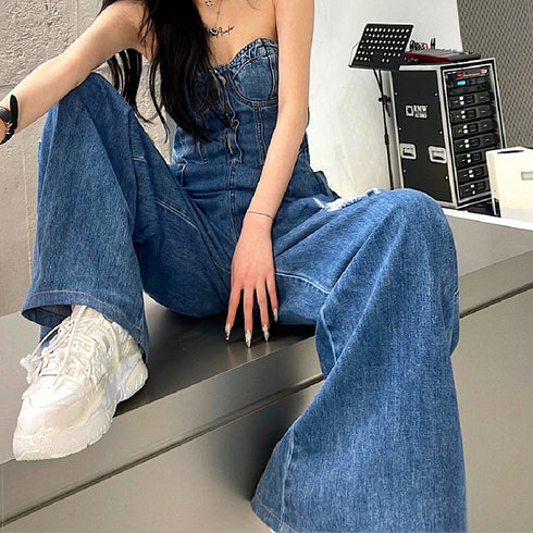 Women's Sexy Bra Denim Jumpsuit - ROUTINE FASHION