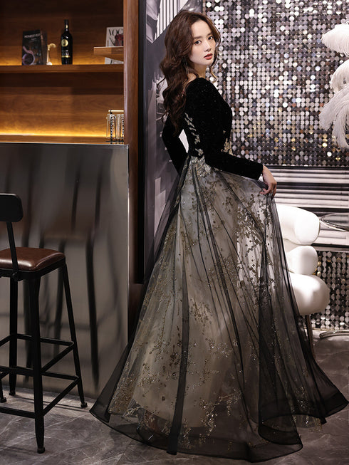 Black Moderator Long Sleeve Annual Party Dress - ROUTINE FASHION