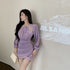 Purple Satin Dress Bag Hip Skirt Irregular Hollowed Out Hanging Neck - ROUTINE FASHION