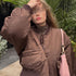 American Retro Coffee Color Short Baseball Cotton Coat Women - ROUTINE FASHION