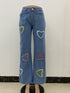 Multi-pocket Colorful Heart Print Jeans Women's Flared Pants - ROUTINE FASHION
