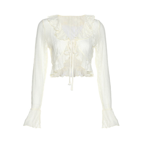 Women's Fashion Wooden Ear Collar Polo Long Sleeve T-shirt - ROUTINE FASHION