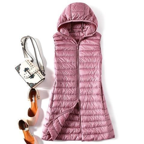 Hooded Down Vest Women's Sports Lightweight Mid-length Waistcoat Down Jacket - ROUTINE FASHION