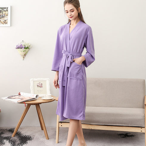 Women's Thin Couple's Nightgown Three Quarter Sleeve Bathrobe - ROUTINE FASHION