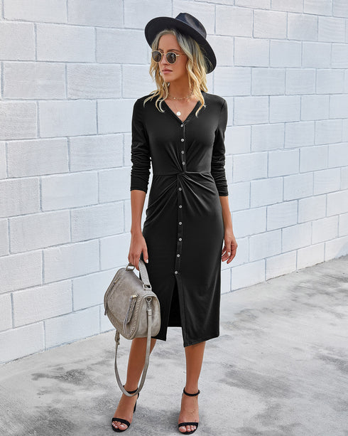 Pure Color Knitted Women's Dress - ROUTINE FASHION