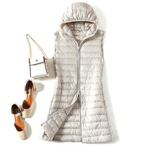 Hooded Down Vest Women's Sports Lightweight Mid-length Waistcoat Down Jacket - ROUTINE FASHION