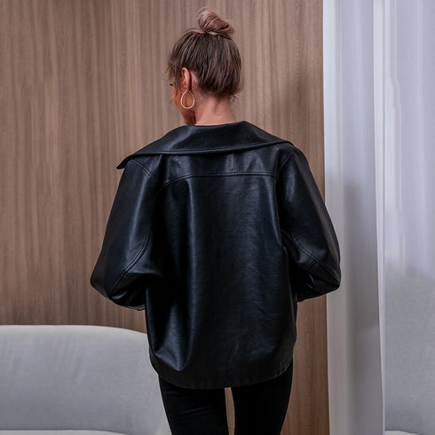 Ladies Autumn And Winter PU Leather Jacket - ROUTINE FASHION