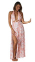 Printed Halterneck Women's Resort Style Slit Maxi Dress - ROUTINE FASHION