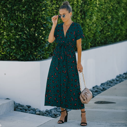 Women's V-Neck Floral Maxi Dress - ROUTINE FASHION