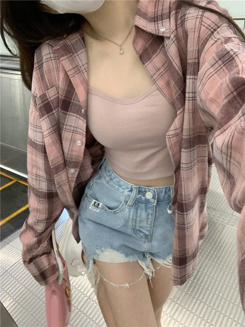 Polo Collar Plaid Shirt Jacket Women's - ROUTINE FASHION
