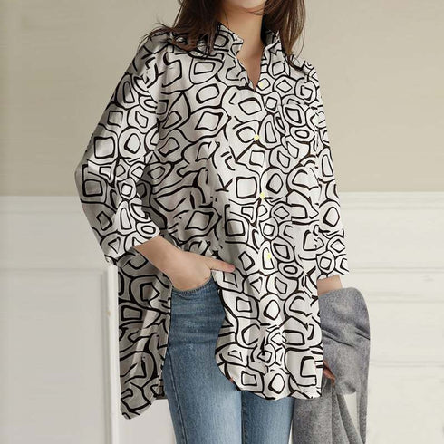 Cropped Sleeve Tunic Top Casual Loose Lapel - ROUTINE FASHION
