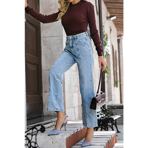Women's Cotton Straight Leg High Rise Jeans - ROUTINE FASHION