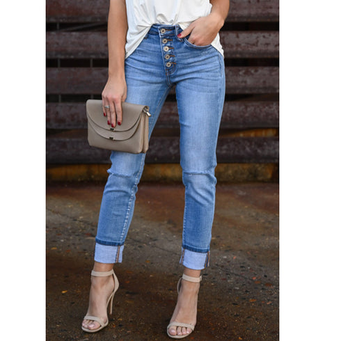 Ladies Washed Shredded Slim Fit Stretch Jeans - ROUTINE FASHION