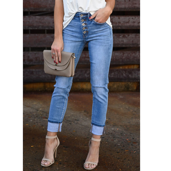 Ladies Washed Shredded Slim Fit Stretch Jeans - ROUTINE FASHION