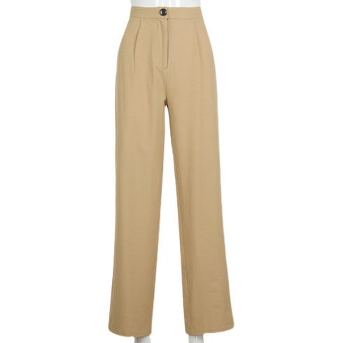Khaki Women High Waist Loose Trousers - ROUTINE FASHION