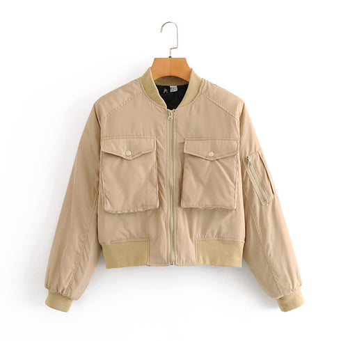 Loose Casual Long Sleeve Bomber Jacket Zip - ROUTINE FASHION