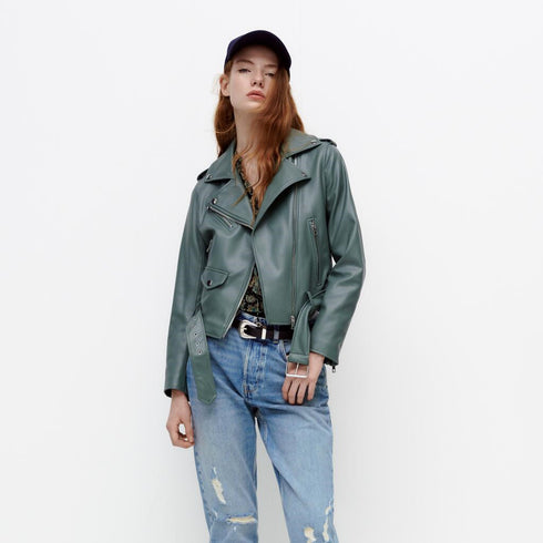 New Women's  Leather Motorcycle Jacket - ROUTINE FASHION