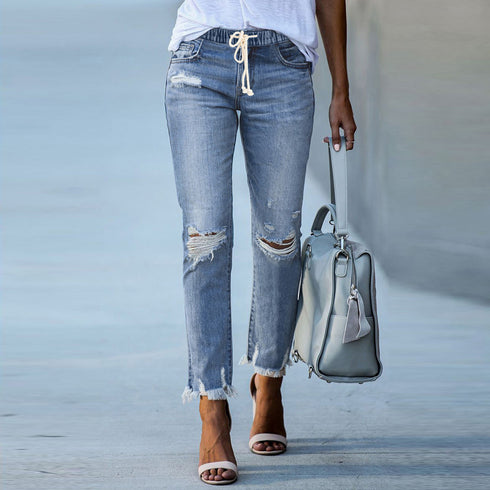 Casual Women's Elasticated Lace-up Slim-fit Jeans - ROUTINE FASHION