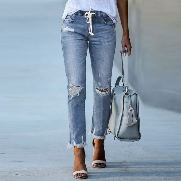 Casual Women's Elasticated Lace-up Slim-fit Jeans - ROUTINE FASHION