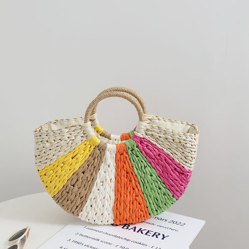 Beach Vacation Rainbow Straw Beach Bag - ROUTINE FASHION
