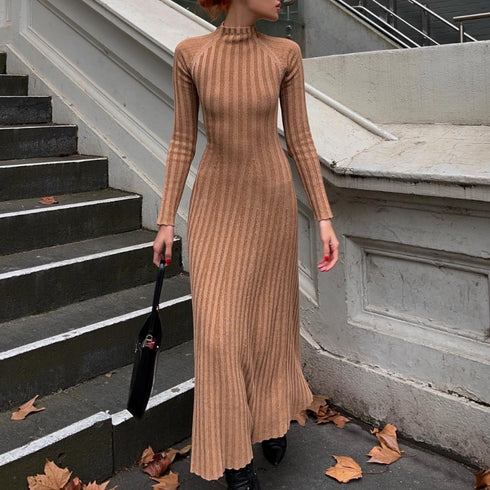 Slim Half High Collar Hollow Dress - ROUTINE FASHION