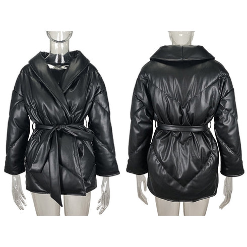 Winter Parkas For Women Loose Leather Coats Ladies Jackets - ROUTINE FASHION