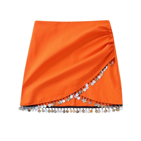 Women's Linen-Blend Beaded Wrap Skirt - ROUTINE FASHION