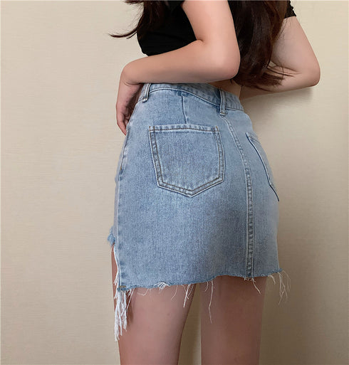 Denim Skirt Women Retro Irregular High Waist - ROUTINE FASHION