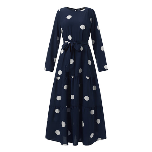 Loose Pullover Sundress Women's Retro Dotted Prints Robe Dress - ROUTINE FASHION