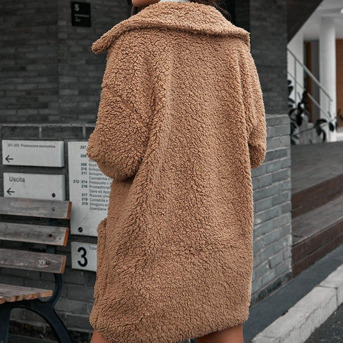 Single Breasted Bubble Fleece Jacket Loose Lapel Lamb Fleece Trench Coat - ROUTINE FASHION