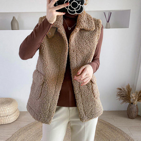 Women's Lamb Plush All-match Slim Waistcoat Vest Jacket - ROUTINE FASHION