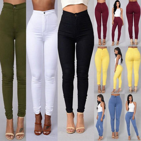 Casual Pants For Women High Waist Stretch Slim Trouser Skinny Candy Color Jeans - ROUTINE FASHION