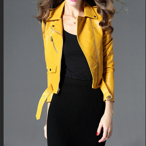 Women's Short Slim PU Leather Jacket - ROUTINE FASHION