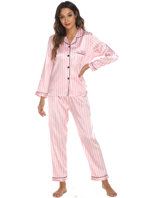 Women's Print Pajama Set Long Sleeve Tops And Pants Loungewear Sleepwear - ROUTINE FASHION