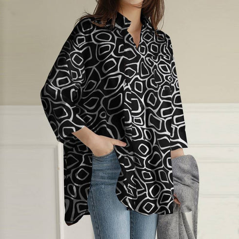 Cropped Sleeve Tunic Top Casual Loose Lapel - ROUTINE FASHION