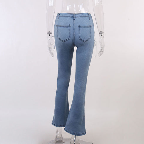 Cutout Statement Strapping Straight Leg Flared Jeans - ROUTINE FASHION