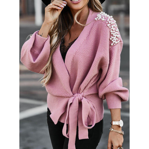 Women's Wide-sleeved Cardigan Knit Sweater Lace-up Top Sweater Women - ROUTINE FASHION