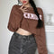 Harajuku Letter Printed Brown Cropped Sweatshirt Women Tops - ROUTINE FASHION