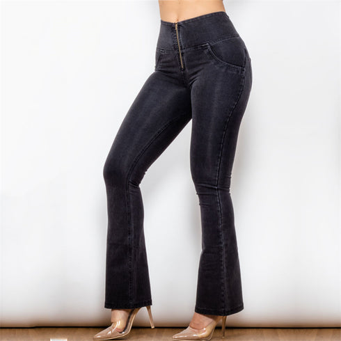 High Waist Black Flared Skinny Women's Stretch Jeans - ROUTINE FASHION