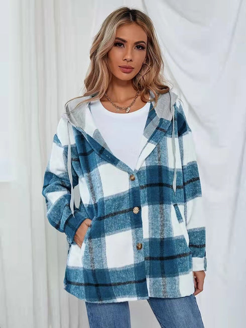 Women Cardigan Women's Plaid Woolen Coat - ROUTINE FASHION