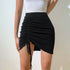 Drawstring Pleated Skirt Split A-line Hip Skirt - ROUTINE FASHION