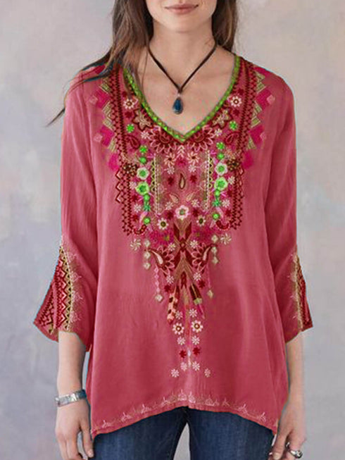 Women's Blouse With Embroidered Long-Sleeved Shirt - ROUTINE FASHION