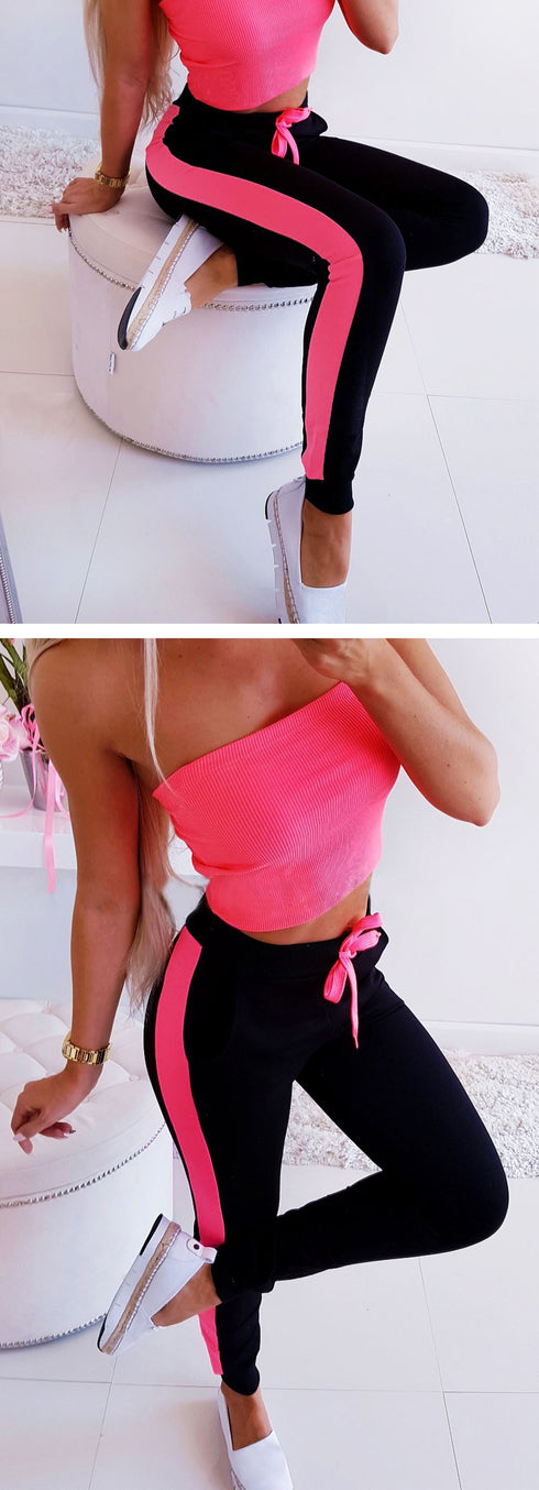 Women Sexy Lace-up Color Matching Trousers - ROUTINE FASHION