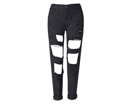 Ripped Jeans High Waist Women Ripped Hole Knee Skinny Pants - ROUTINE FASHION