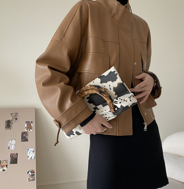 Women's Tooling Style Leather Jacket Jacket With Stand-up Collar - ROUTINE FASHION